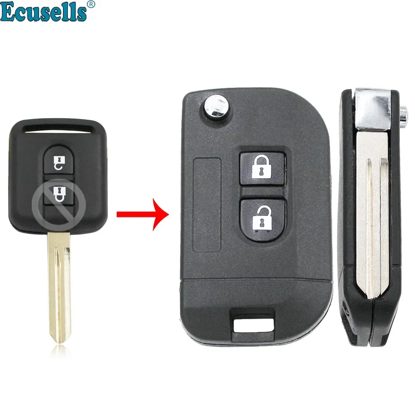 Modified Flip 2 Button Remote Key Shell Case Blank Fob for NISSAN Micra Note NV200 Qashqai Almera Primera 350Z Murano X-Trail