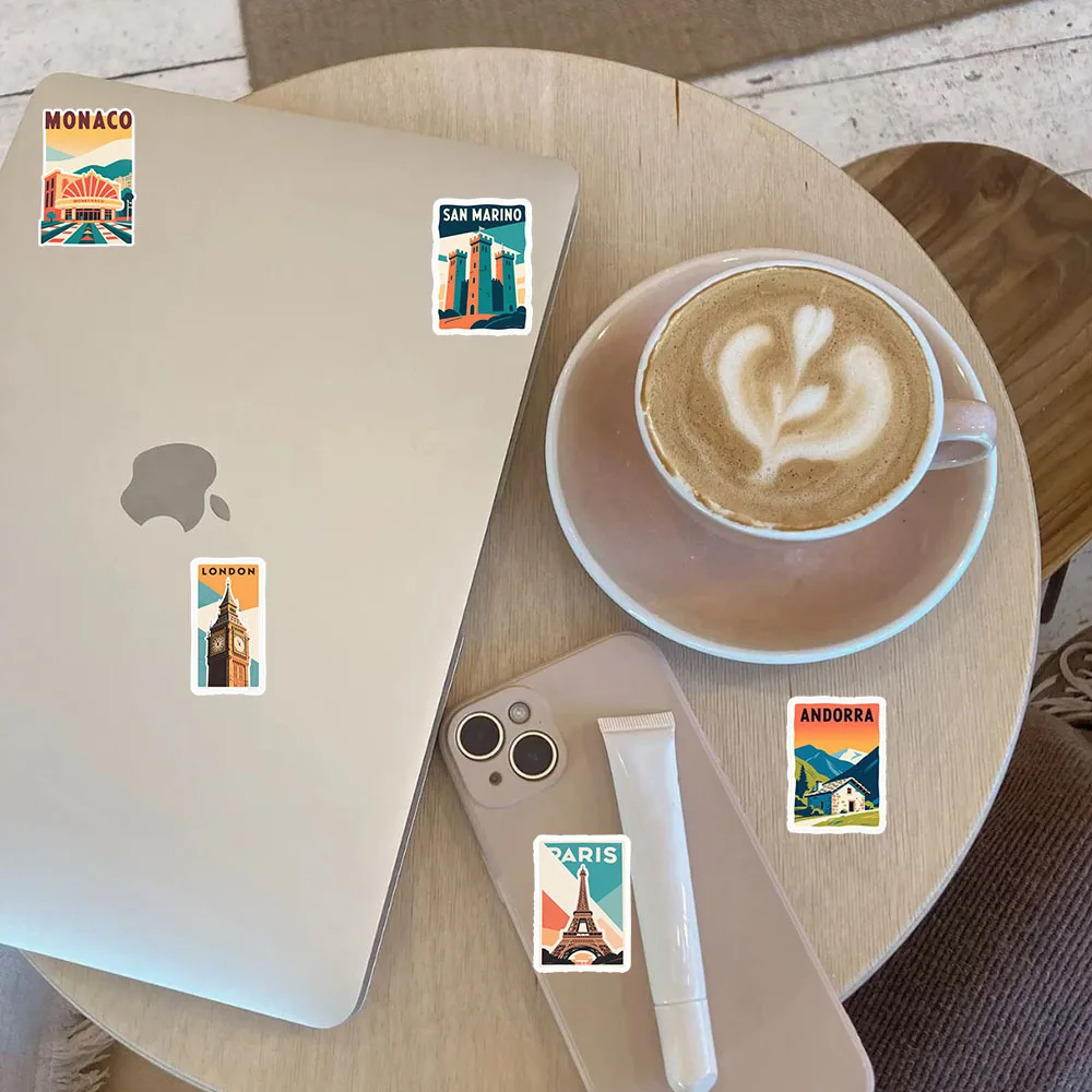 55PCS stamp-shaped Landmark Building Scenery Decoration Water Cup Handbook DIY Mobile Phone Case Sticker