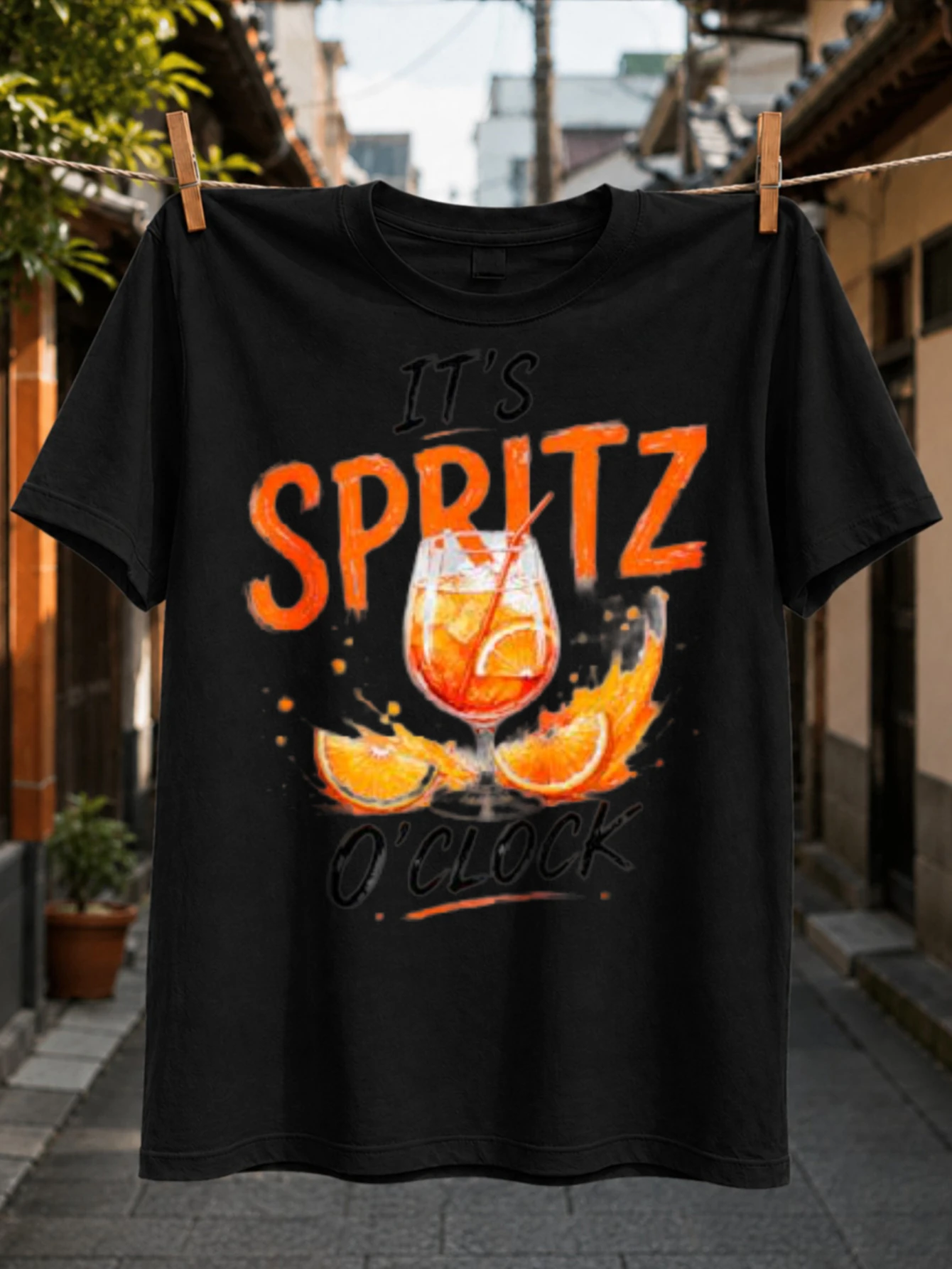 It Is Spritz O Clock Orange Aperitif Cocktail with Citrus Slices Straw and Splashing Flames Party  Unisex All T-Shirt
