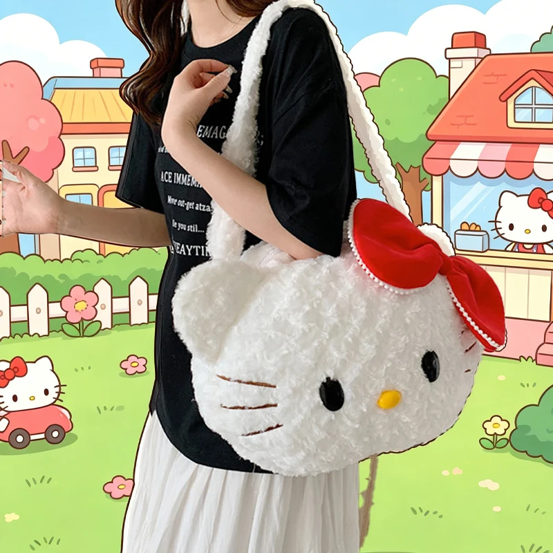 

New Hello Kittys Crossbody Bag Tuition Bag Girl Thoth Cute Anime Large Capacity Cinnamoroll Kawaii Cartoon Velvet Handbag