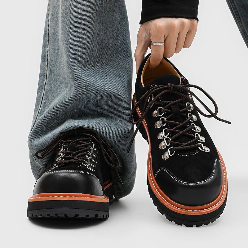 New splicing derby shoes for men thick sole height increasing classic casual fashionable style suitable for daily commuting