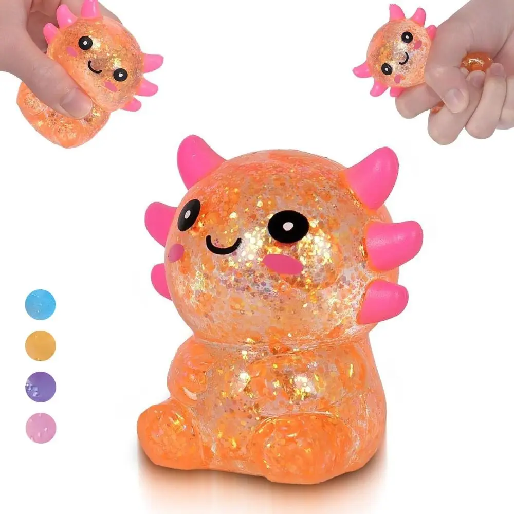 Glitter Squishy Stress Glitter Soothing Texture Sugar Filled Axolotl Squishy Cute Shape Glitter Stress Ball Relaxation Tool