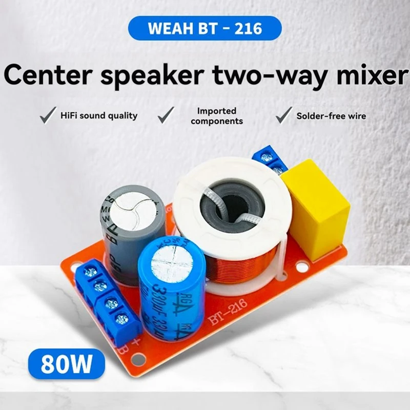 80W Audio Speaker Crossover High Low Two-Way Audio Crossover Home Speakers Filter for Center Bookshelf Speaker-AC17