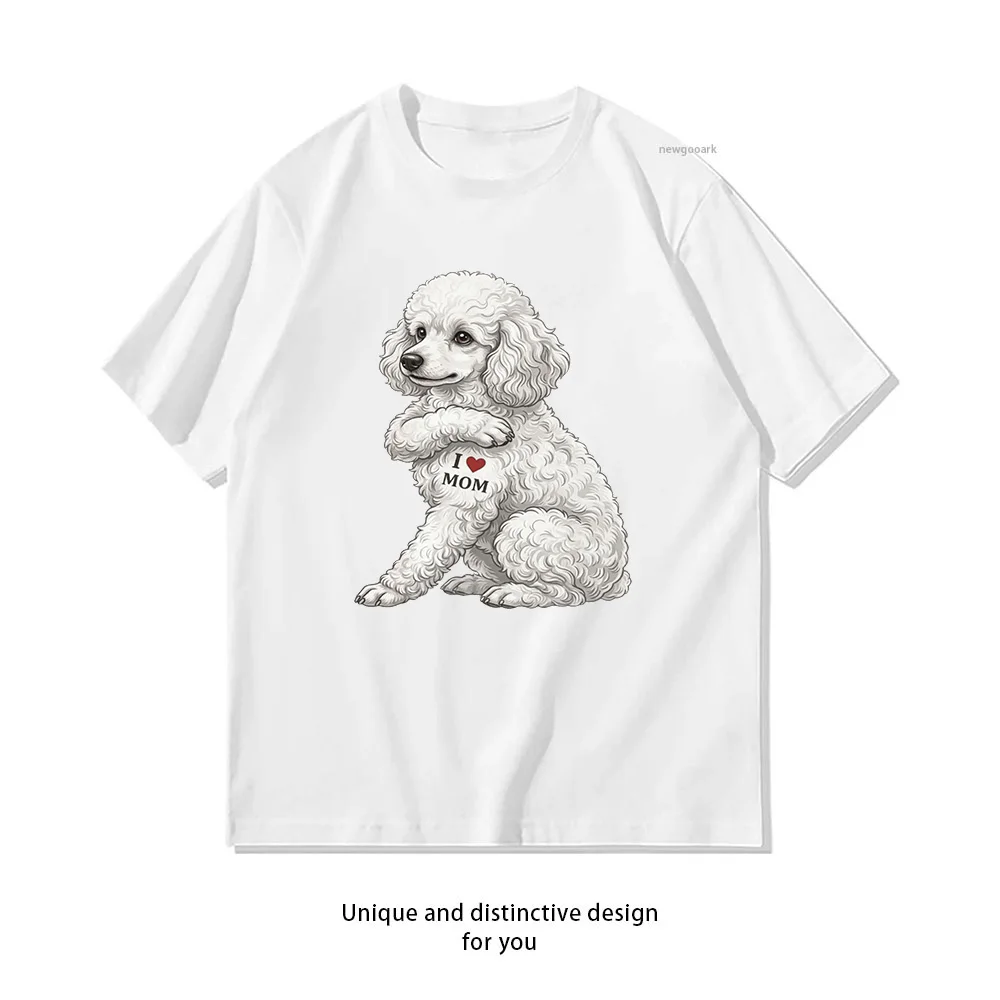 Funny Poodle Mothers Day Poodle I Love Mom T-shirt woman man Casual cotton printed t shirts O-neck Breathable Adult