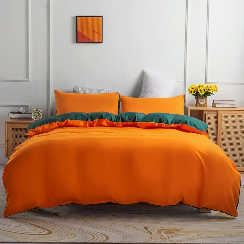 2/3Pcs Nordic Solid Duvet Cover Set Skin-Friendly Sanding Quilt Cover with Pillowcase Four Seasons Bedclothes for Single Double