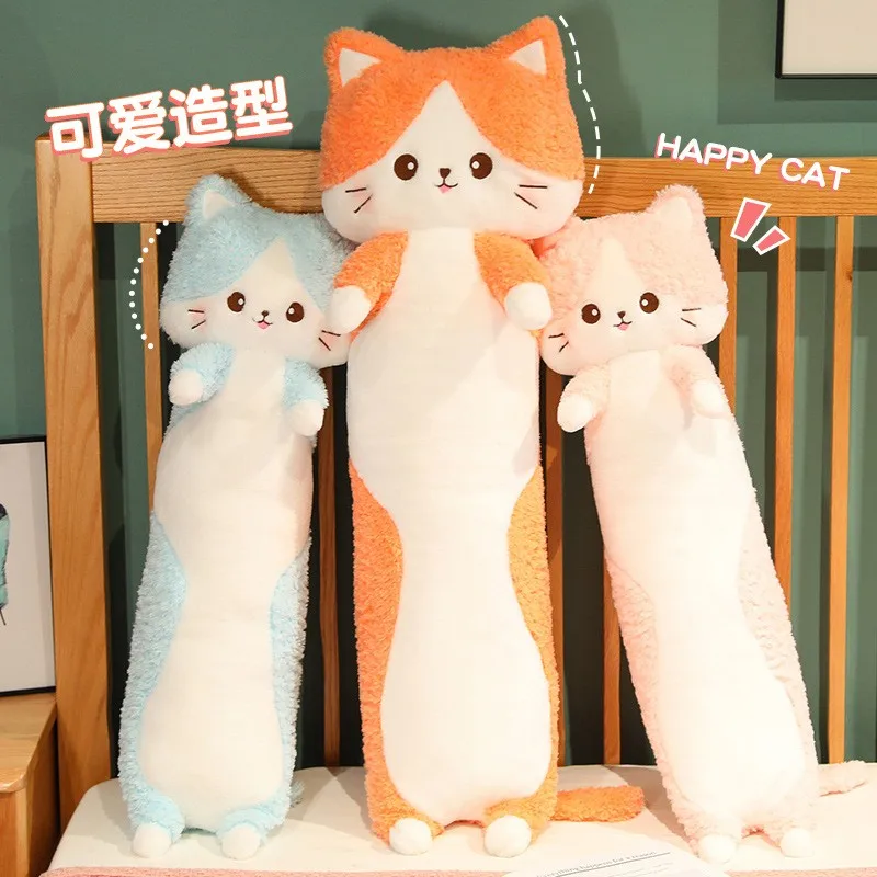 Kawaii Soft Long Cat Sleeping Office Pillow Plush Toys Stuffed Back Sofa Cushion Home Decor Christmas Gift Doll For Kids Girls