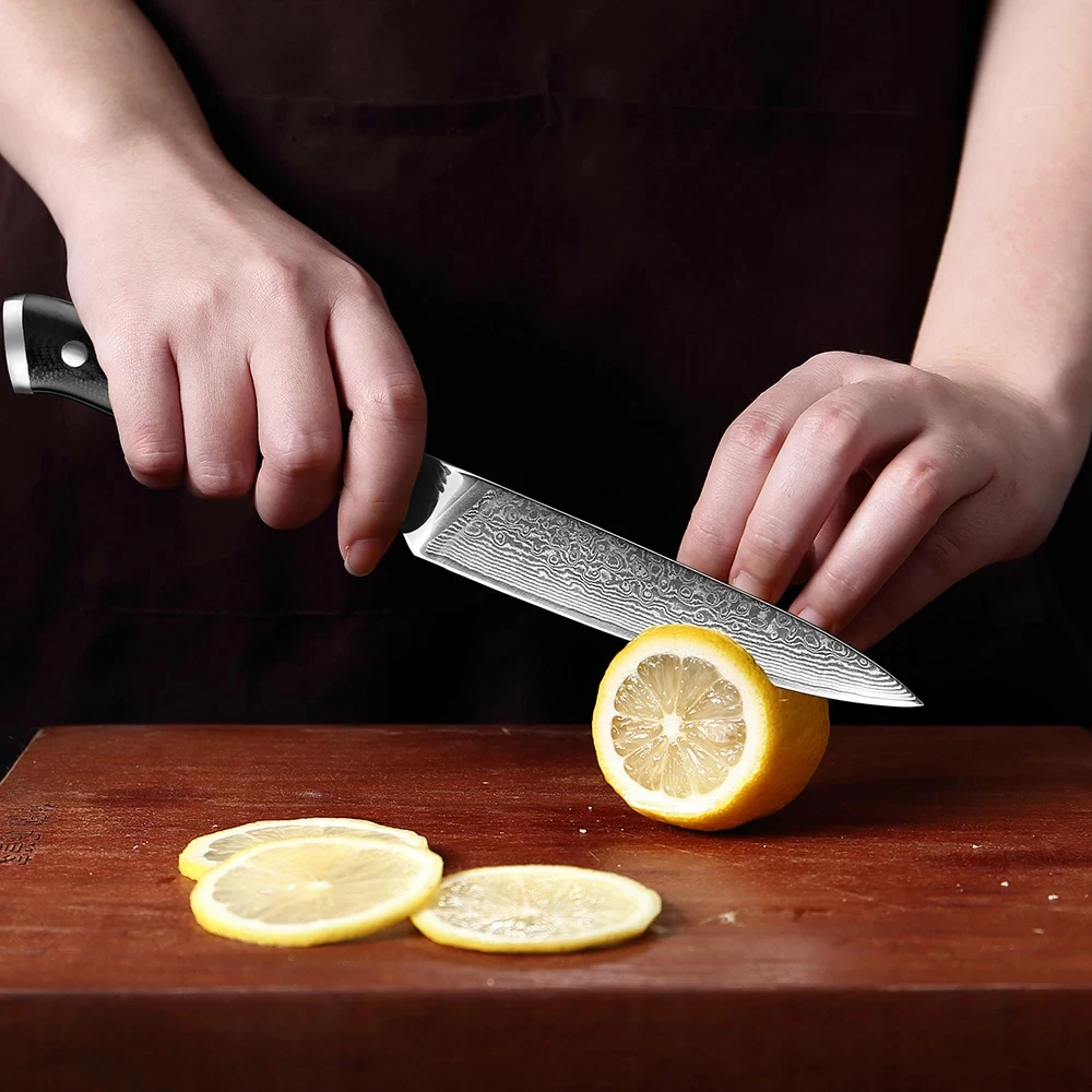 Cuchillo de Cocina Japonés de 5 Pulgadas, Cuchillo Petty de Damasco VG10 de 67 Capas, Cuchillo de Chef para Cortar y Tallar Frutas, Cuchillos de Pelar Afilados como una Navaja