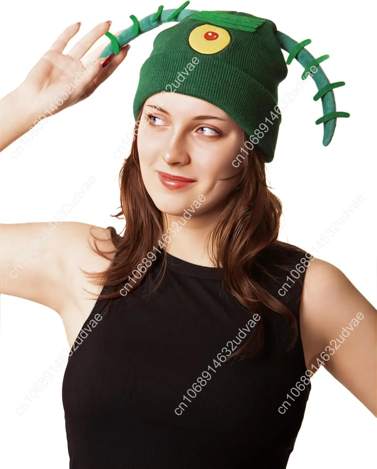 Erwachsene Damen Herren Red Eye Green Pickle Antennenhut – Teenager-Kostüm-Outfit für Halloween-Kostüme, Cosplay