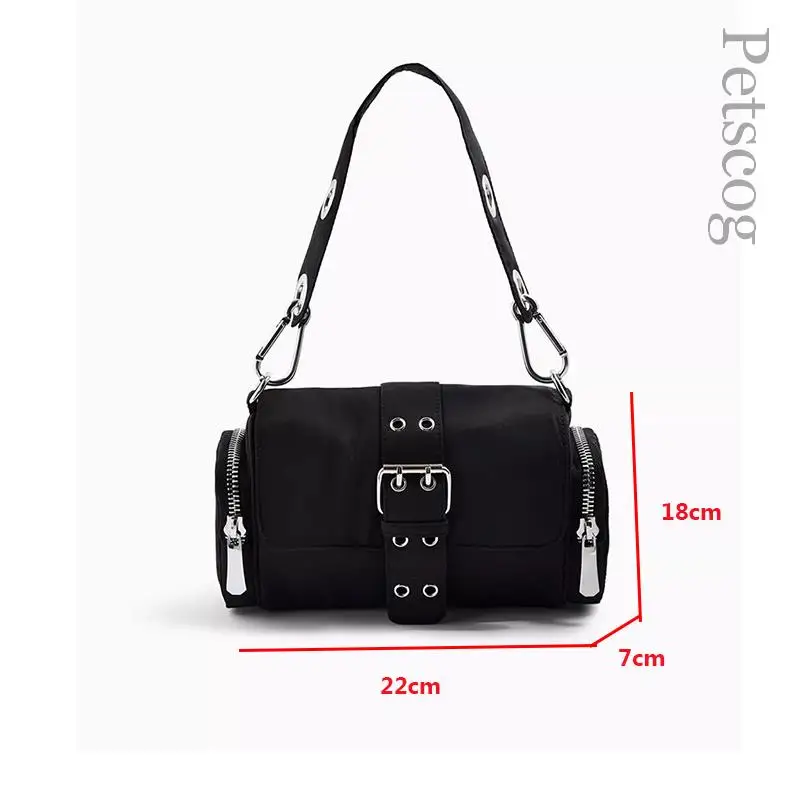 Vintage Women\'s Bag Fashion Nylon Underarm Small Shoulder Bags Rivet Design Ladies Handbag Elegant Female Black Totes