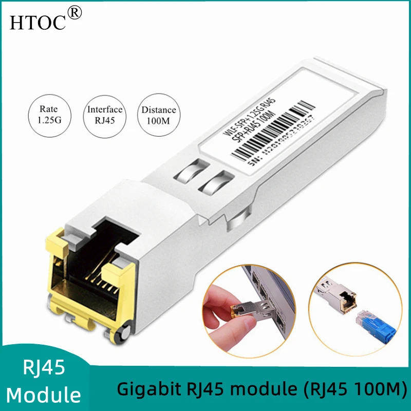 HTOC 10/100/1000M SFP Module RJ45 Switch Connector (1.25G+RJ45 100M) Gigabit Ethernet Port 1pcs