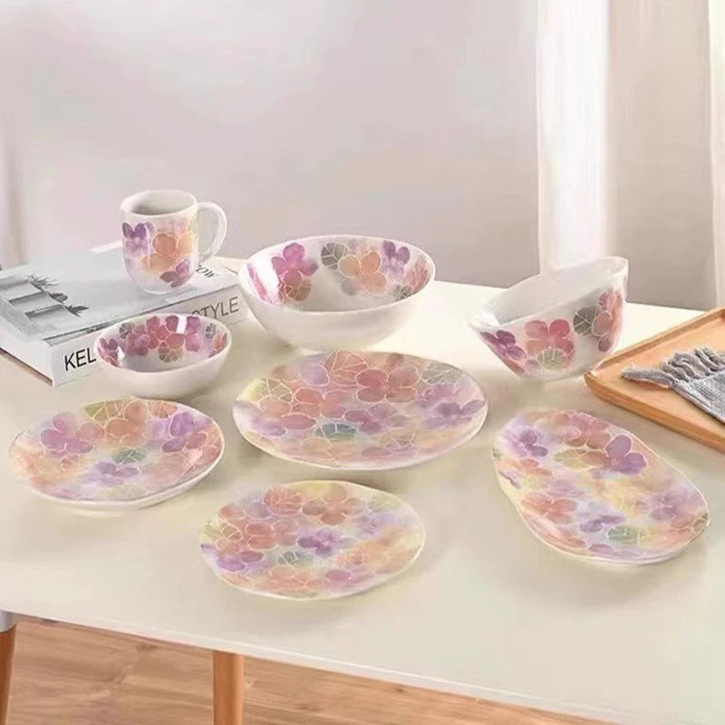 

Ceramic Porcelain Bowl, Household Tableware, Dinner Plates, Irregular Food Tray, Embossed Flowers Cake Dishes, Large Soup Ware