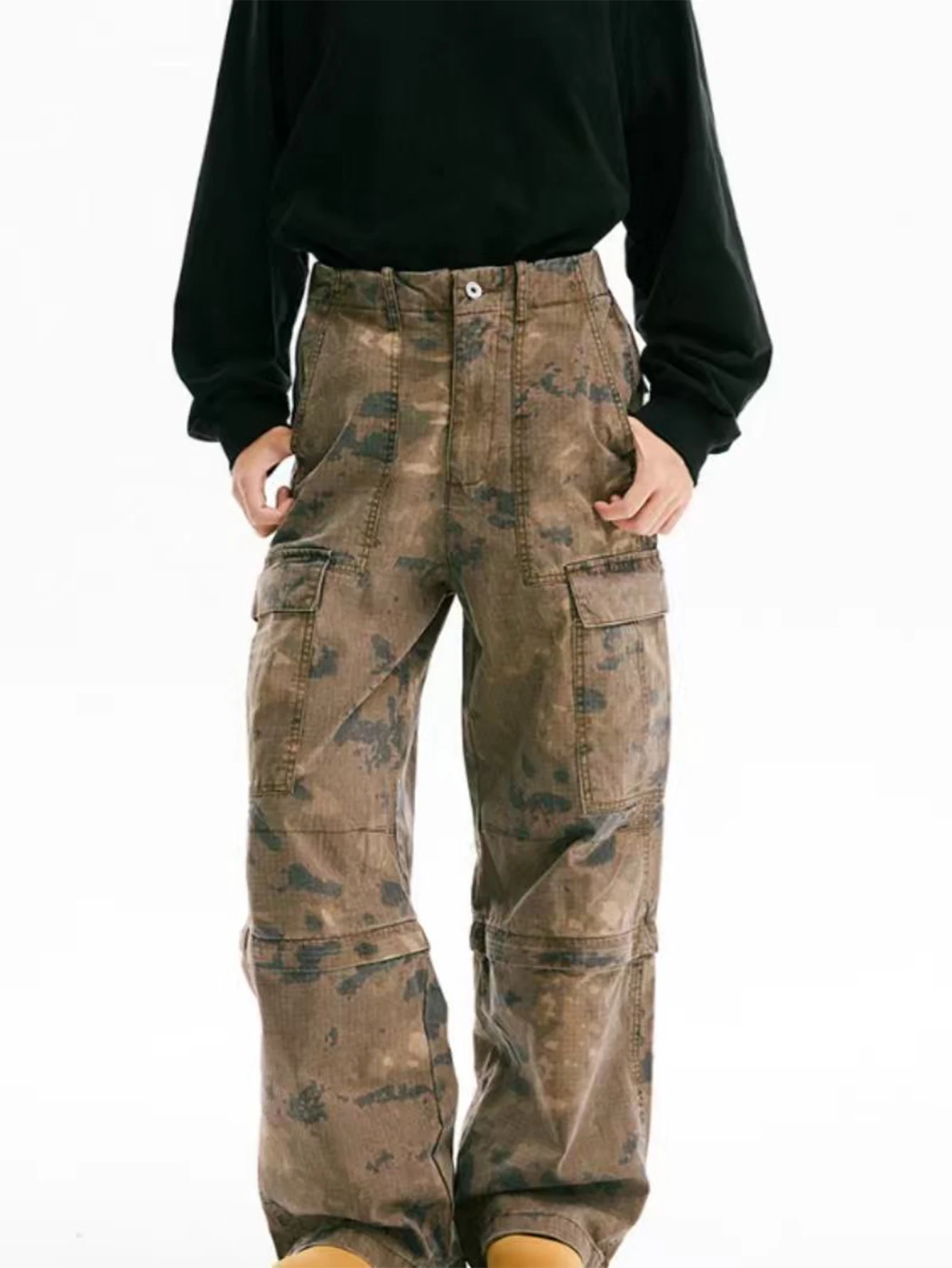

Men's American Vintage Washed Camo Cargo Pants Multi pocket Loose Straight leg Casual For Street Daily Commute.