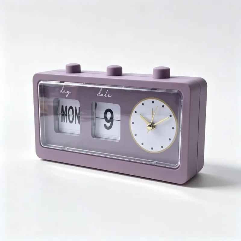 ABS Manual Flip Clock with Large Clear Letters, Week Date Display and Alarm Function, Retro Desk Clock Easy to Read for Seniors