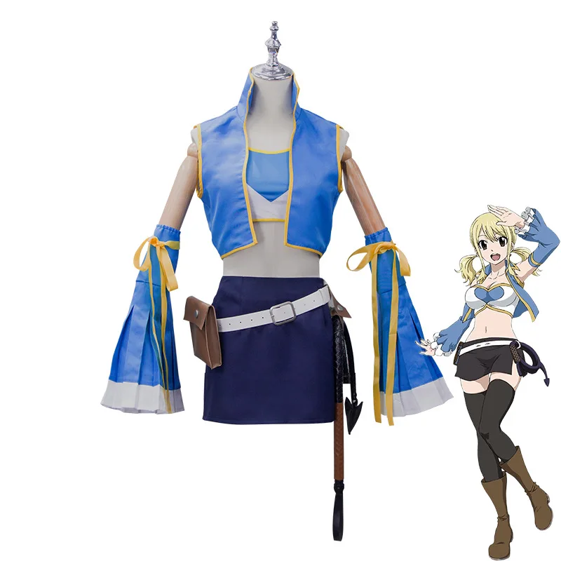 

Anime FAIRY TAIL Lucy Heartfilia Cosplay Costume Woman Top Skirt Whip Accessories Set Halloween Costume