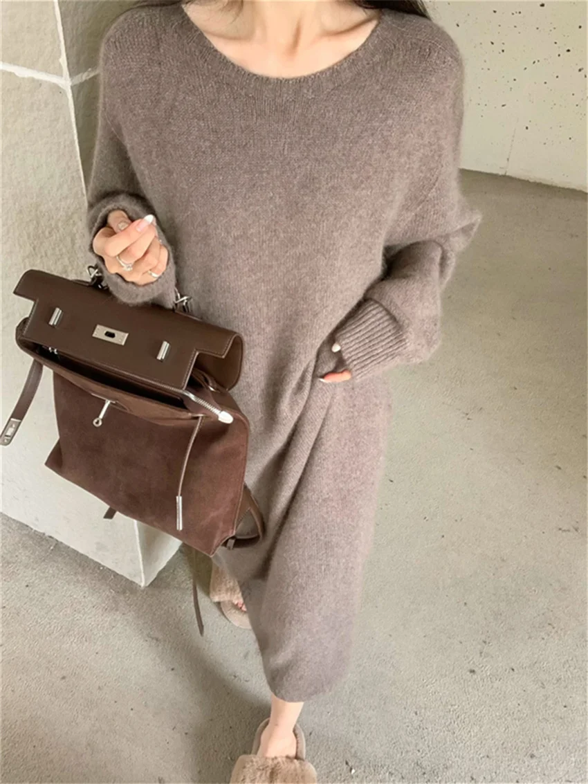 Alien Kitty Straight Loose Straight Long Dress Gentle Daily New Casual Winter 2025 Office Lady Winter Pullovers Chic Knitted