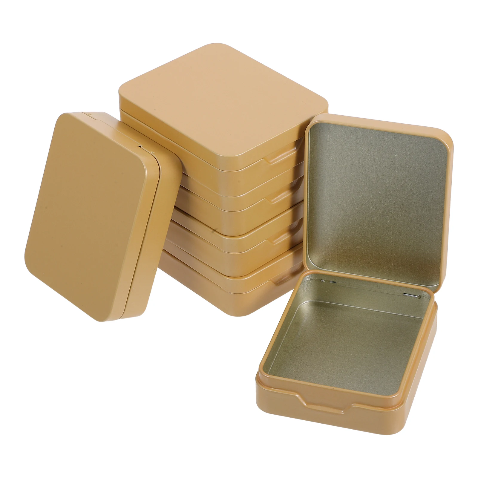 

6pcs Hinged Tinplate Boxes Gold Candy Tea Storage Containers Retro Style Metal Tins Small Jewelry Boxes Gifts Packaging Bags
