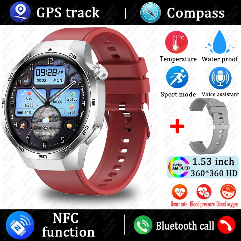 2025 New For Huawei Xiaomi GT5 Pro Smart Watch Men AMOLED HD Screen GPS NFC Heart Rate Bluetooth Call IP68 Waterproof SmartWatch
