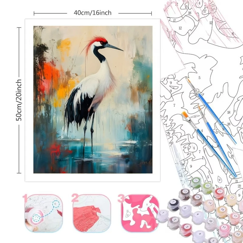 Oil Painting By Numbers Kits Abstract Style Red-Crowned Crane Number Drawing Canvas DIY Pictures By Numbers Home Decor