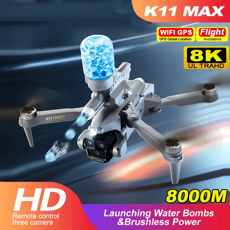 For Xiaomi K11 MAX Drone Launching Water Bombs Brushless Power Electric Adjustment Three Camera Drone Quadcopter Christmas Gifts