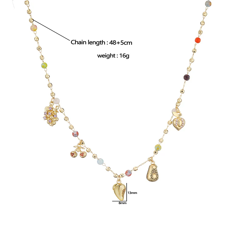 HECHENG Cute Sweet Colorful 18K Golden Plated Zircon Enamel Drip Oil Fruit Pendant Women\'s Fashion Jewelry Bead Necklace 1 Piece