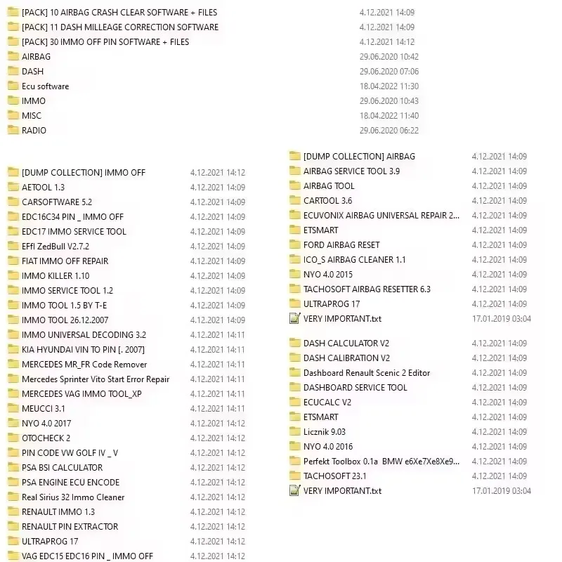 Fahrzeugdiagnose-Software-Paket 32 GB IMMO Off Airbag Reset Kilometerstand-Korrekturwerkzeug Dash-Reparaturdateien für die Codierung von Autos