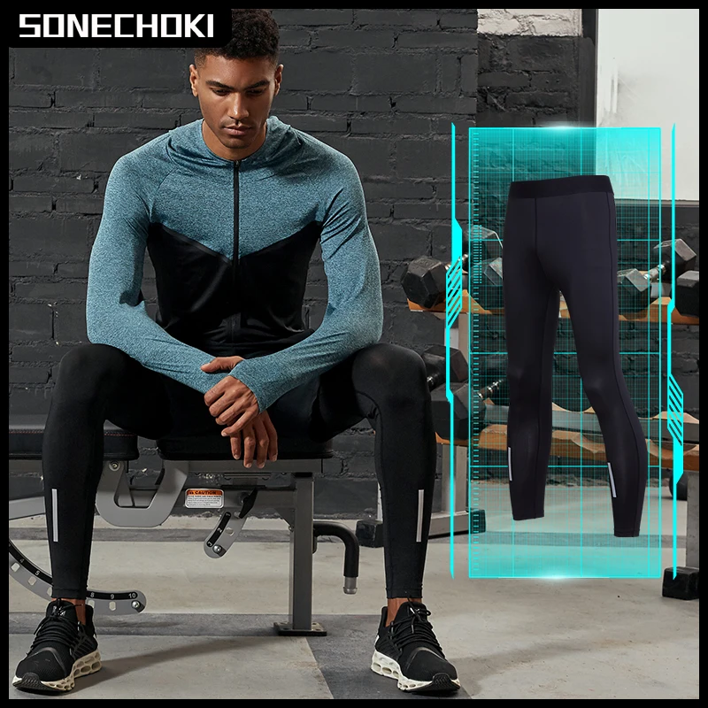 Profession Compression Pants Men Running Tights with Reflective Striped Basketball Gym Legging Workout Fitness Trousers Male