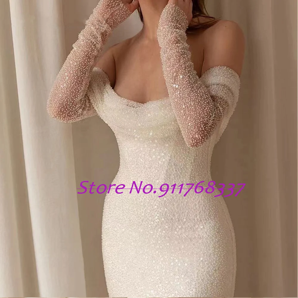 Trouwjurk Shining Mermaid Wedding Dress Long Sleeve with Detachable Train Robe Mariage Sequined Beading Luxury Vestidos De Novia