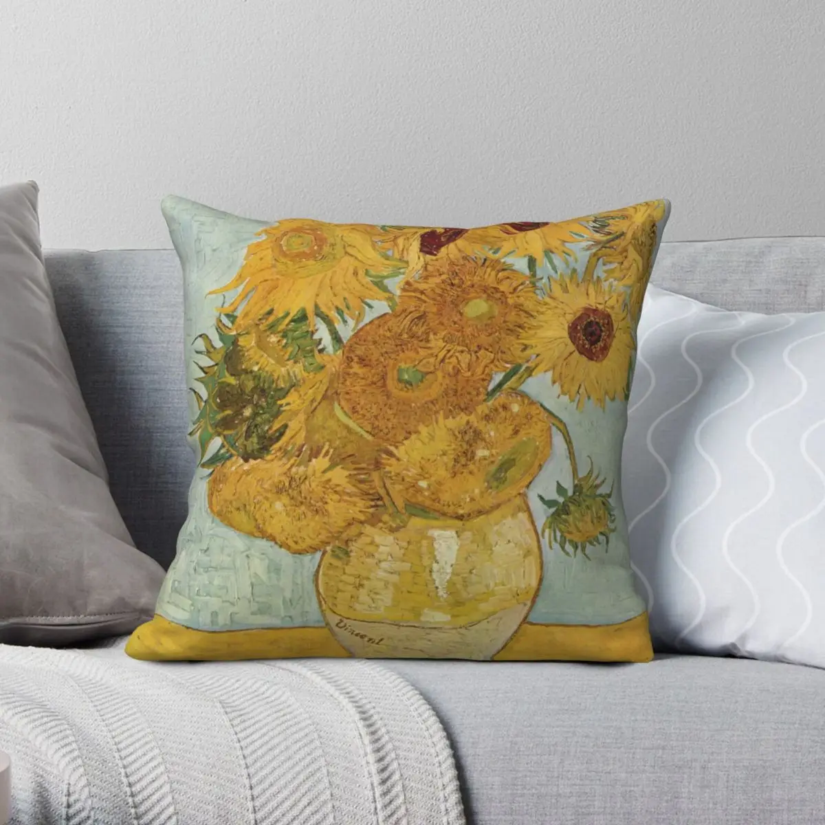 Sunflowers Van Gogh Square Pillowcase Polyester Linen Velvet Pattern Zip Decor Pillow Case Home Cushion Cover