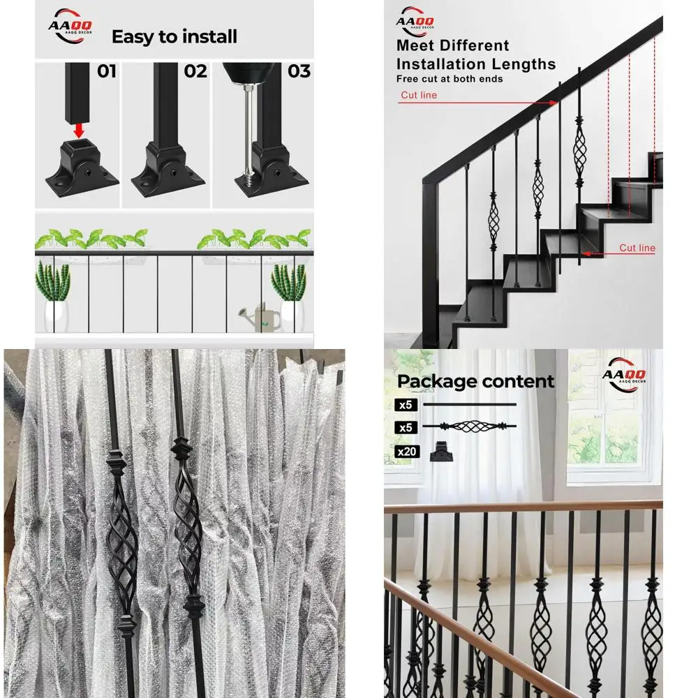 

10 Pack Staircase Interior Hollow Basket & Straight 1/2 Square Iron Balusters with 20 Swivel Shoes