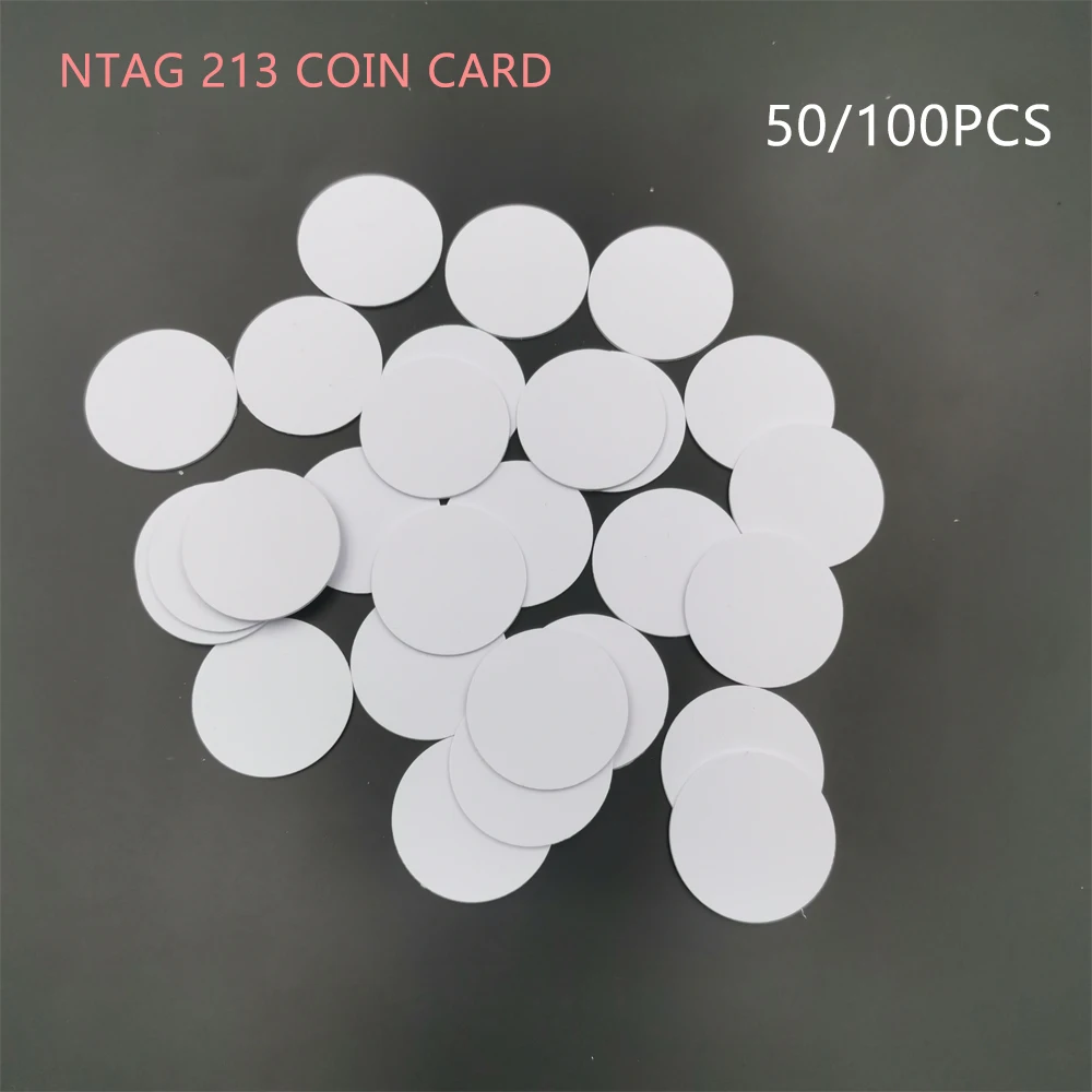 Ultraleve Rodada PVC Coin Tags, Tag Chave Coin, Etiqueta do cartão RFID, NFC, NT, ag213, 13,56 MHz, IOS14443A, 25mm de diâmetro, 13,56 MHz