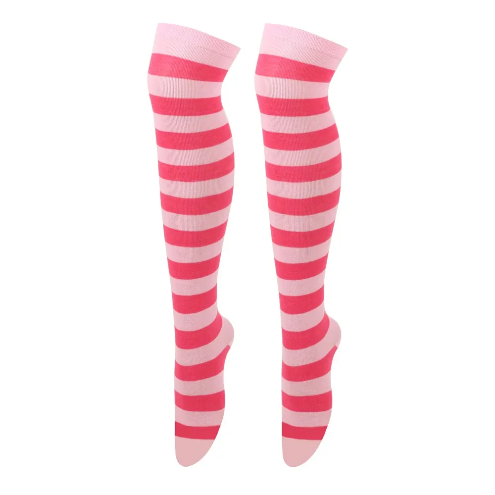 Dijhoge Kousen Dames Gestreept Dames Meisjes Zwart Wit Roze Lange Overknee Sokken Femboy Cosplay Lolita Harajuku Y2k