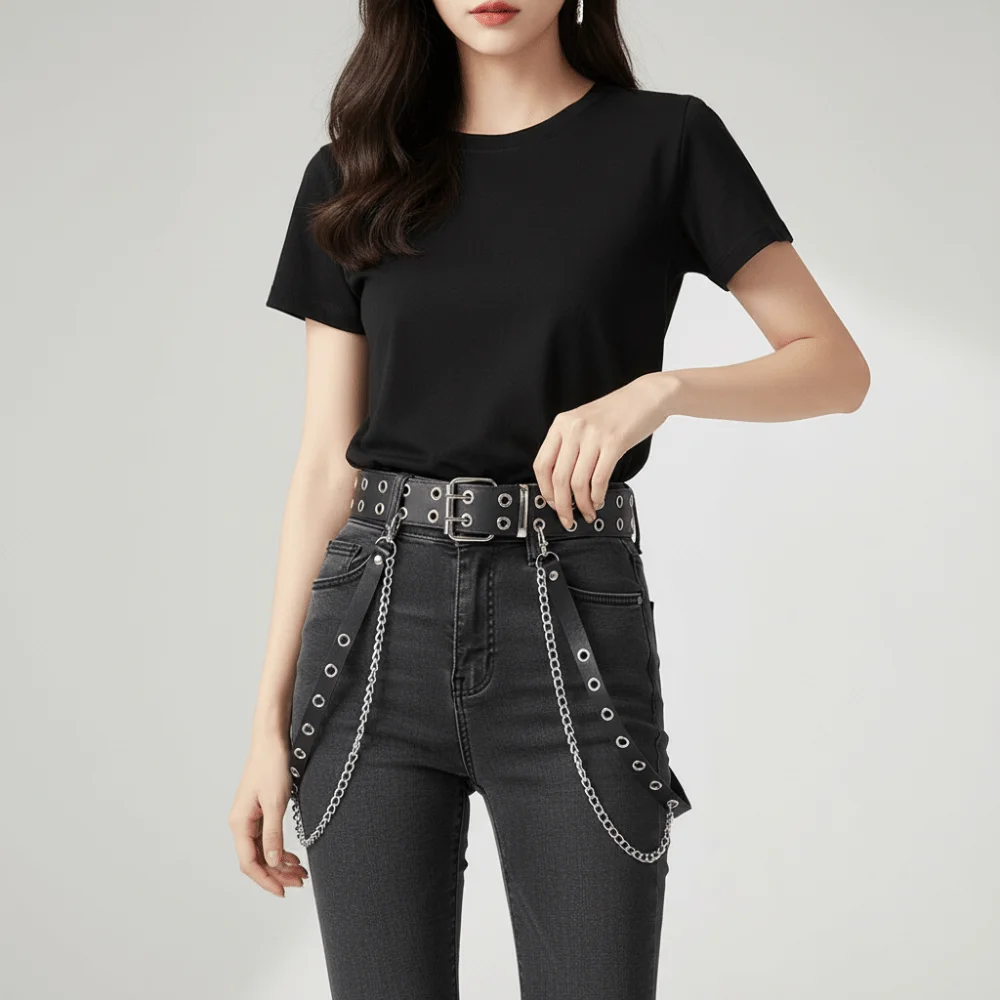 

Harajuku JK Women Waist Belt Hip Hop Punk PU Leather Belt Korean Style Chain Skirt Belt Suit Decoration