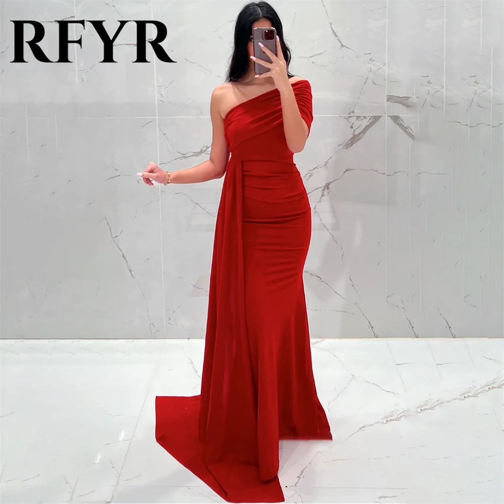 RFYR Simple Blue Mermaid Formal Dresses Stain Pleats Party Dress For Wedding One Shoulder Special Occasion Dress robe soirée