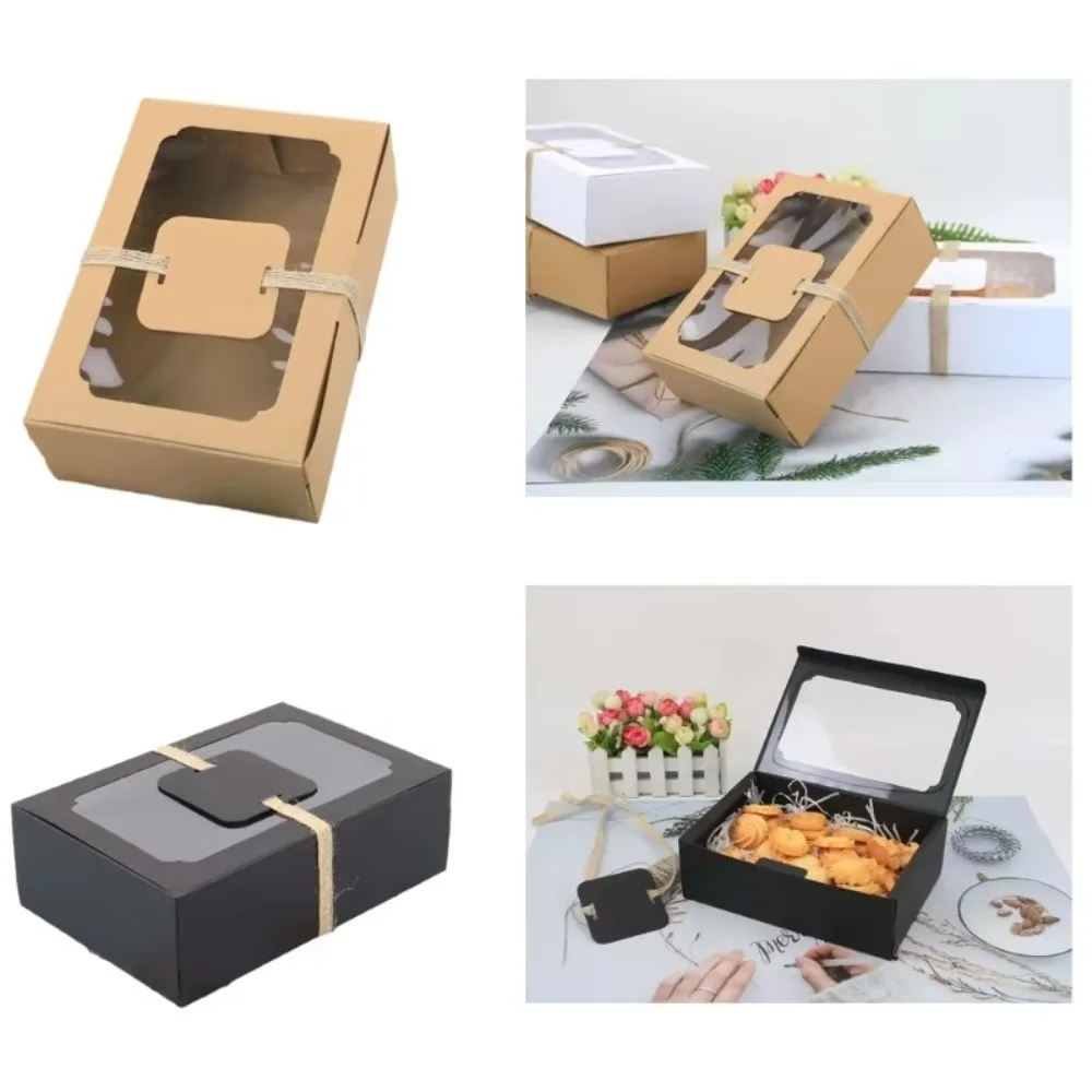 

12PCS Kraft Paper Cake Boxes Rectangle with PVC Clear Window Pastries Bakery Cupcakes Boxes Portable DIY