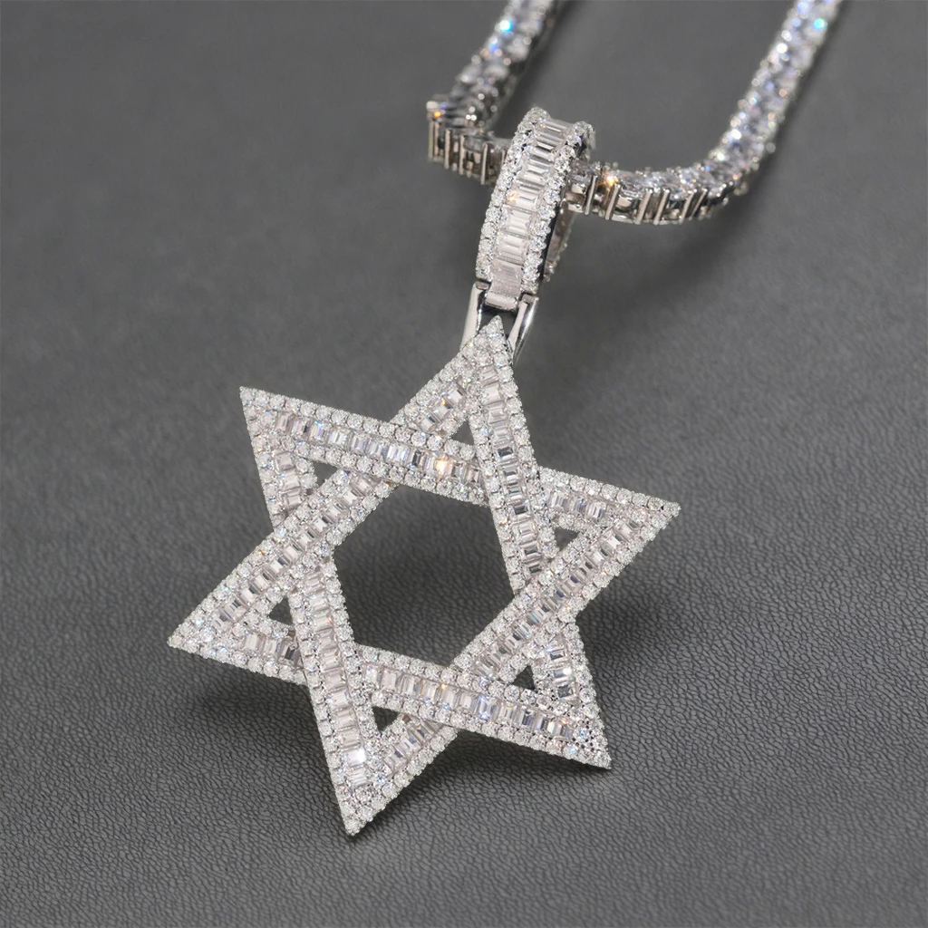 Pass Diamond Tester Six Pointed Star Iced Out Pendant 925 Silver VVS Moissanite Hip Hop Jewelry Pendant GRA Certification