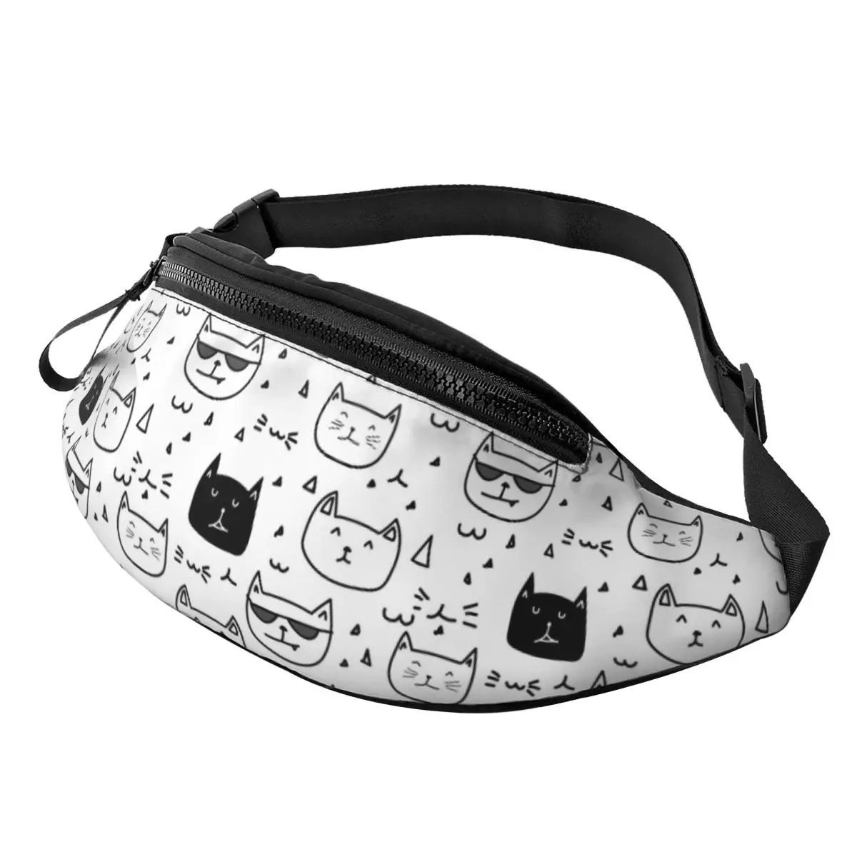 Custom Cartoon Kitten Black Cat Fanny Pack for Women Men Cool Crossbody Waist Bag Cycling Camping Phone Money Pouch