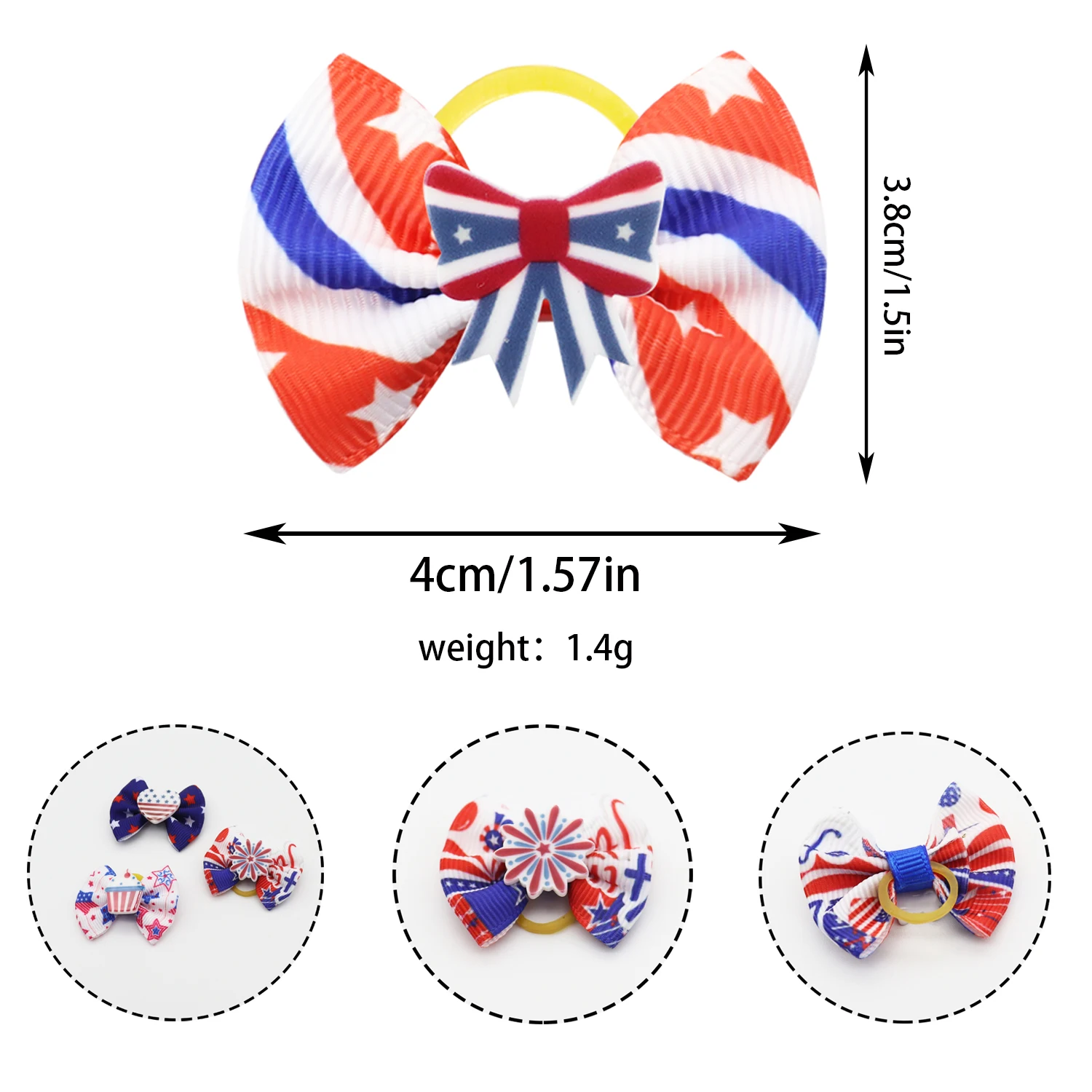 50/100Pcs Independence Day Dog Hair Bows 4th Of July Dog Grooming Bows Topknot Bows Patriotic Bowknots With Rubber Bands