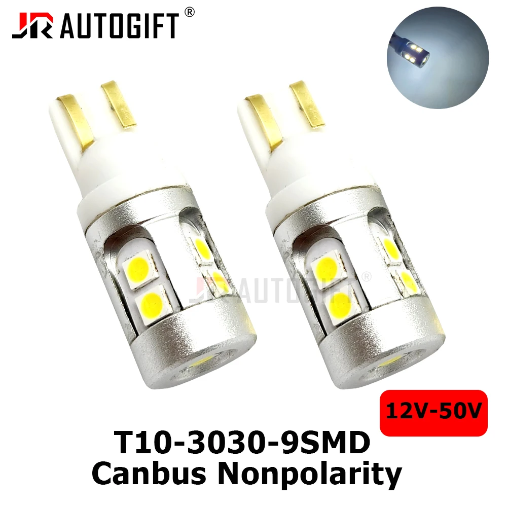 

100 шт. 12В-50В безошибочные светодиодные лампы T10 Canbus W5W 501 194 168 Luz Luces 3030 9SMD для номерного знака, грузовиков и автомобилей