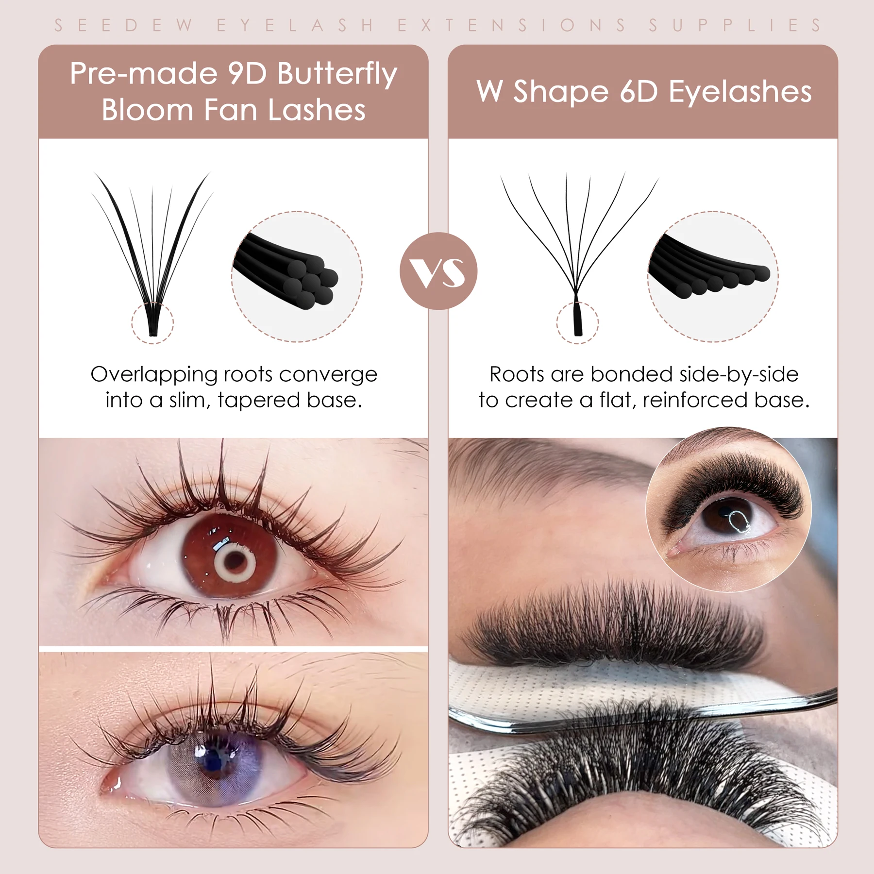 SEEDEW 9D-Wimpern mit Schmetterlingsflügel, natürliche, weiche falsche Wimpern, luftempfindliche Wimpern, vorgefertigte Fächerwimpern – Detail 5
