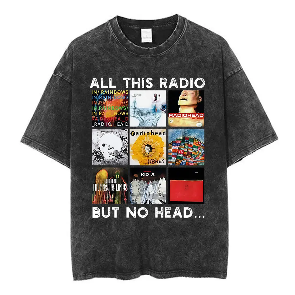 ヴィンテージウォッシュドロックバンド ラジオヘッド オール・ディス・ラジオ・バット・ノー・ヘッド アルバムカバー Tシャツ メンズファッション ヒップホップ カジュアル オーバーサイズTシャツ