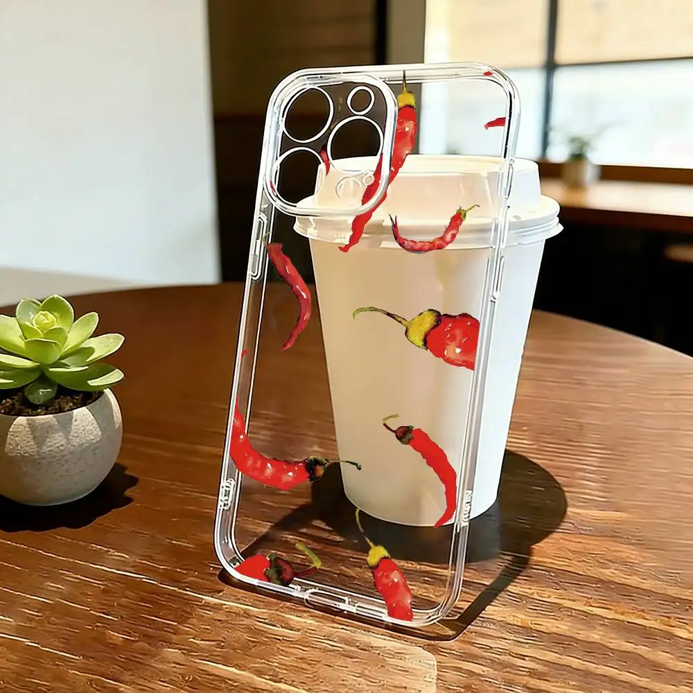

Chili Red Phone Case Transparent Silicone Soft For iPhone 17 16 15 14 13 12 11 Mini Pro Max Plus
