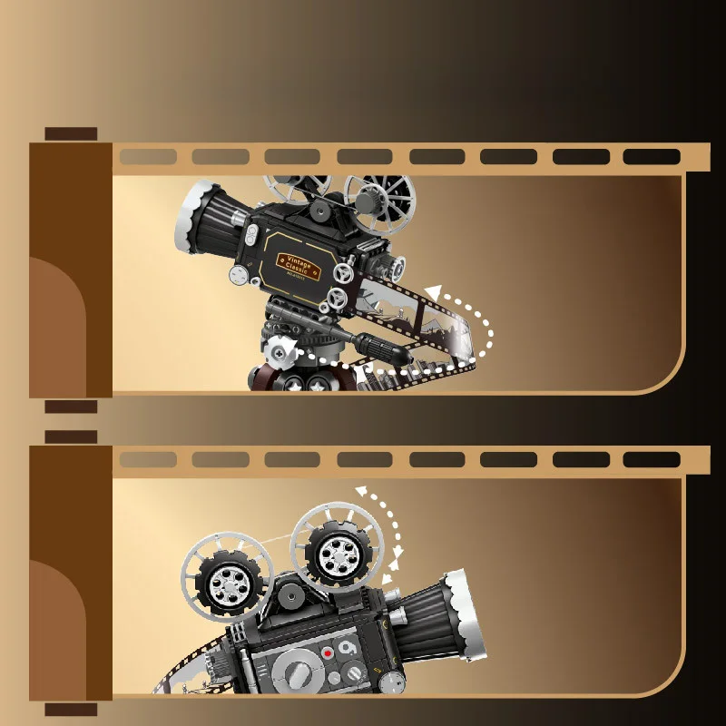 Creative Building Block Simulation Retro Film Movie Projector Construction Kits Model Bricks Toy Collection With Light For Gifts