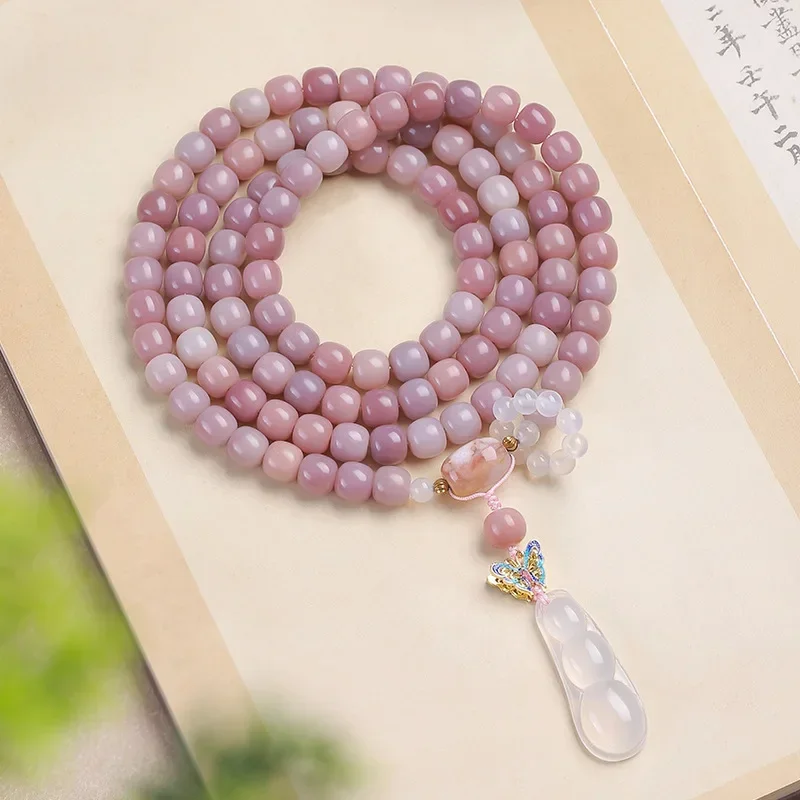 Pink Purple Bodhi Root Bracelet Butterfly Original Design 108 Handheld Multi Circle Bangle Vintage Buddha Beads Cute Girl Play