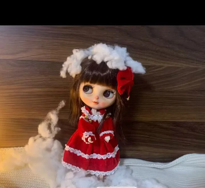 2025 2pcs Christmas style Blythe Main skirt/ Headwear 1/6 30cm(Fit for azone,Pullip,Ob22/24/26, Licca)