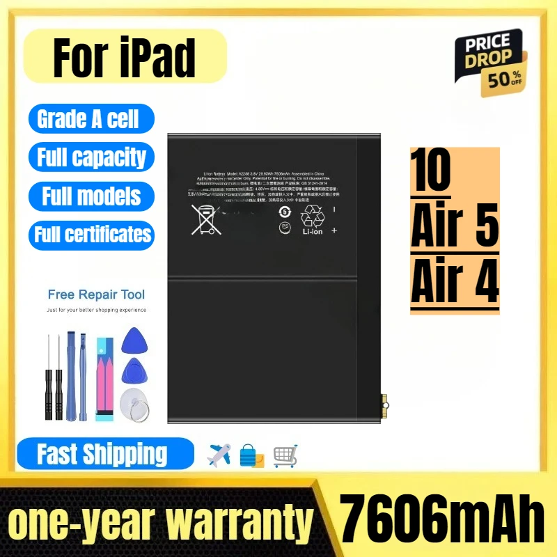 

A2324/A2325/A2072 for IPad 10/Air 5/Air 4 Tablet Battery High Quality High Capacity Replacement Bateria Grade A Cell with Tools