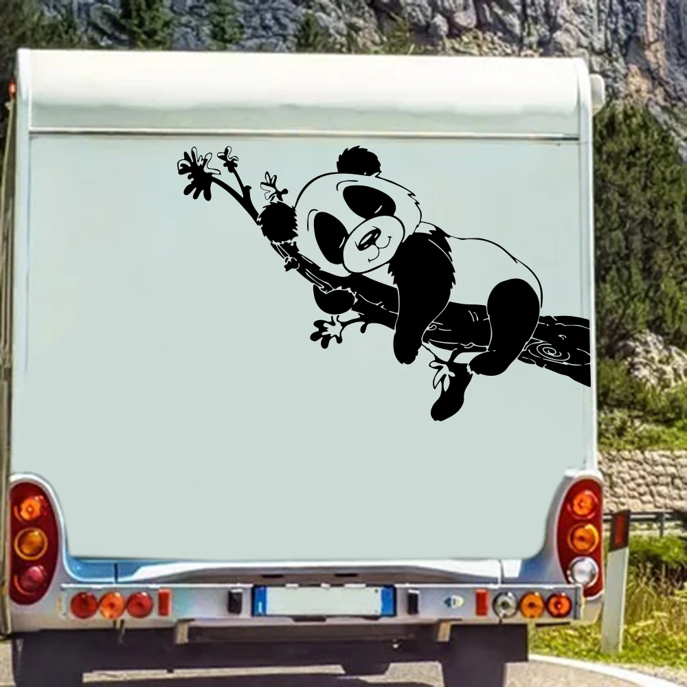 Cartoon Panda Sleeping Tree Branch Camper Rv Car Sticker Decal Wildlife Adventure for Motorhome Caravan Auto Vehicle Vinyl Decor