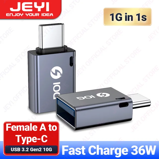 Adapter JEYI USB 3.2 na Type C OTG 10G; Konwerter 36W Fast Charge typu C na USB 3.2; Męski C na C 40 Gb/s Obsługa Thunderbolt 3