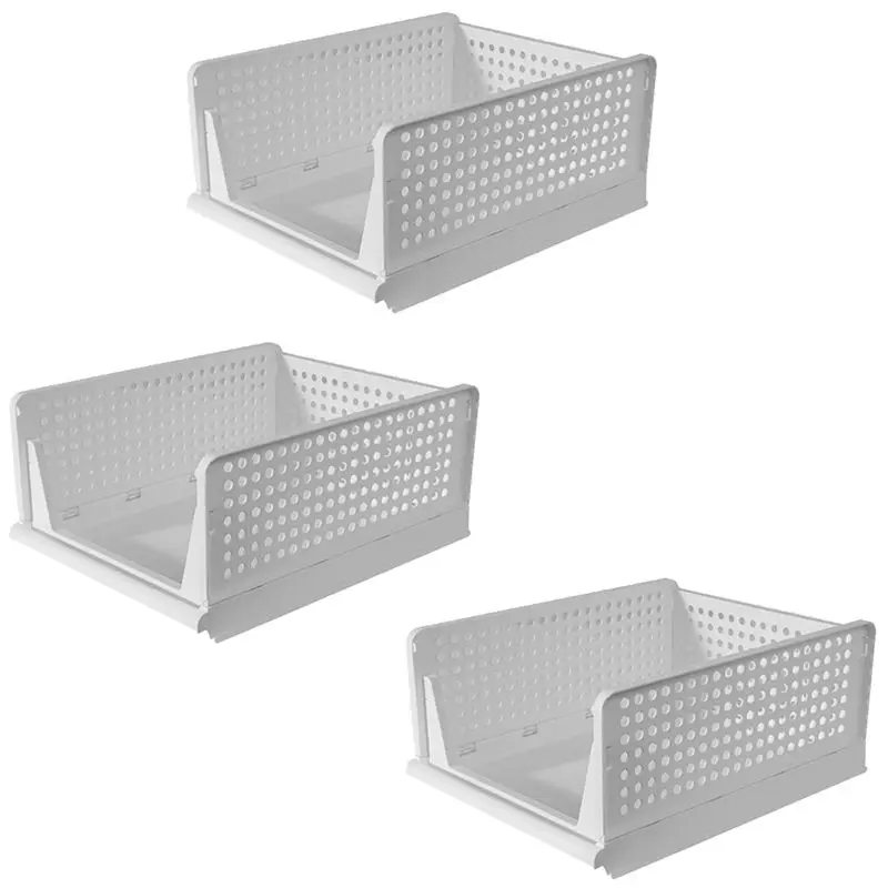 【ELEVATE LIFE】Folding Closet Organizer Storage Box Plastic Closet Organizer,Stackable Storage Basket,Drawer Organizer for Clothi