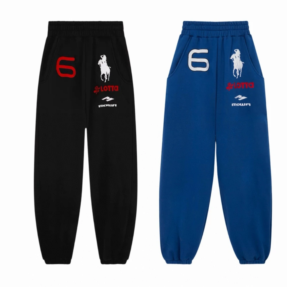 

Mowalola black and blue double-color angel warrior embroidery ankle pants Baggy loose-fitting sports sweatpants
