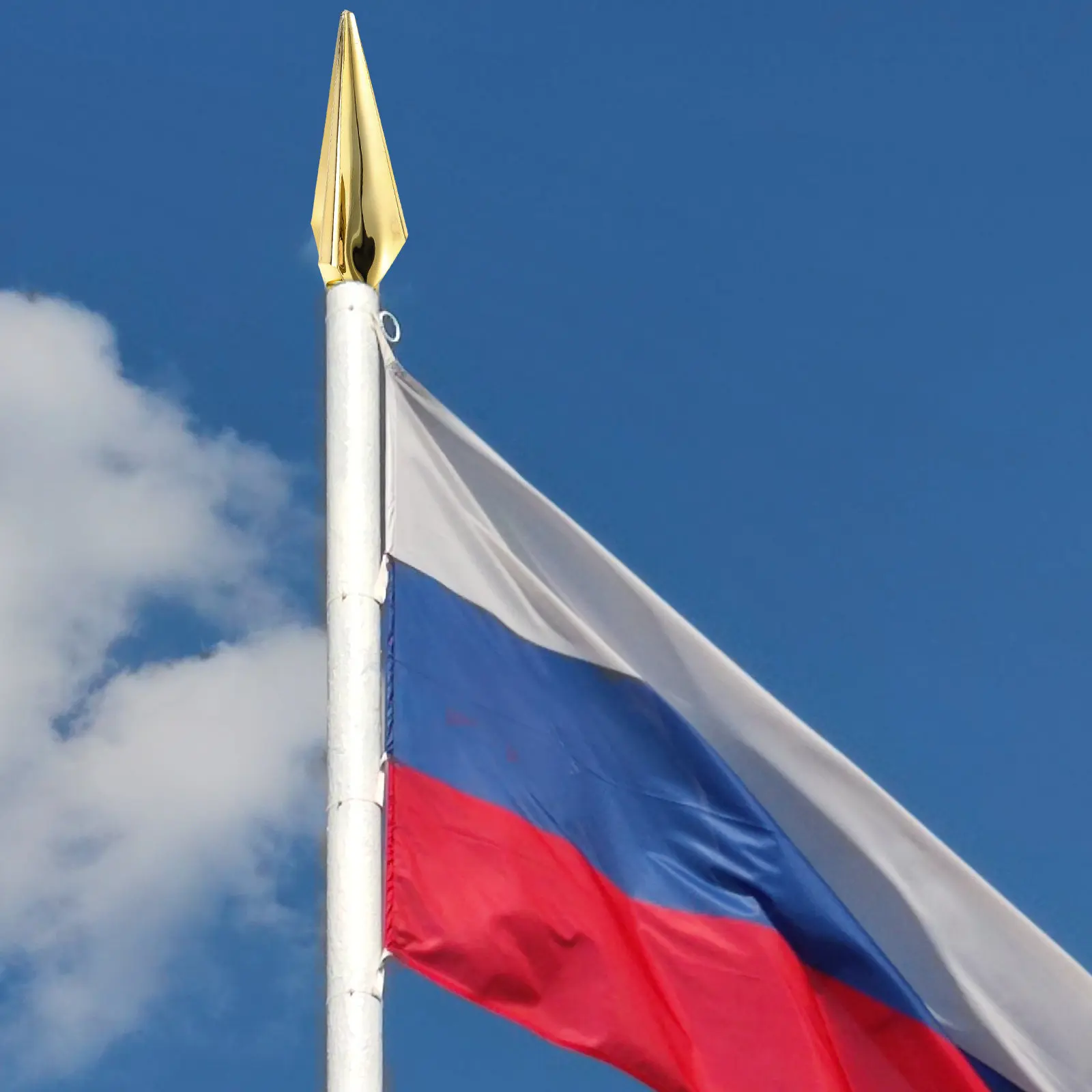Remate de mástil de bandera de metal dorado pulido, elegante adorno decorativo premium para la parte superior de mástiles de bandera de oficina.